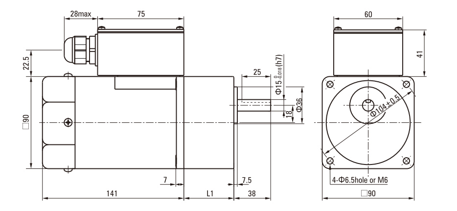 120W Induction AC Motor/Gear Motor drawing