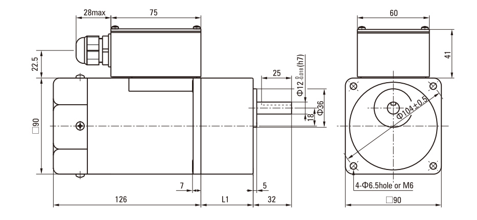 60W Induction AC Motor/Gear Motor drawing