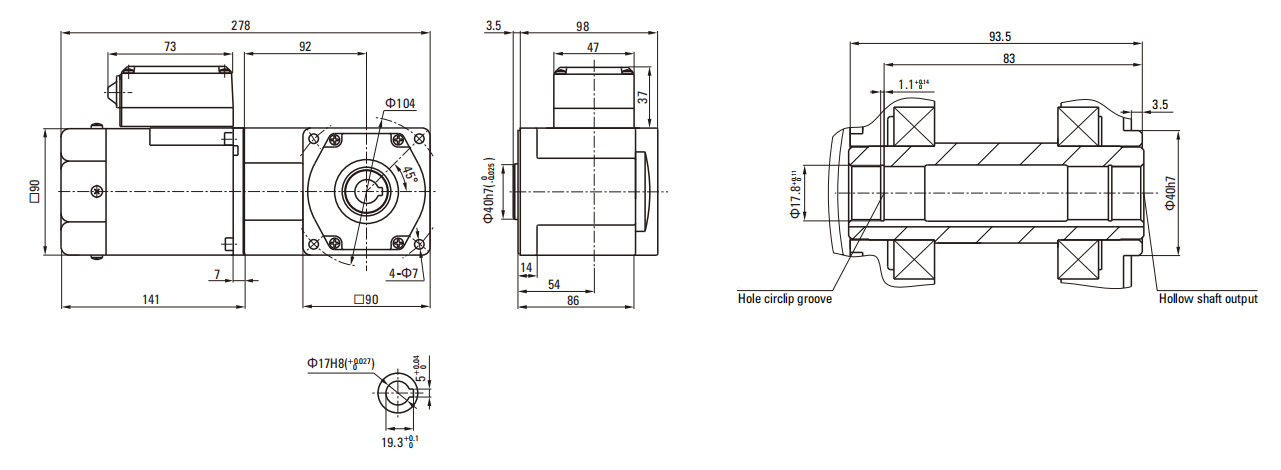 90W Induction AC Motor/Gear Motor drawing