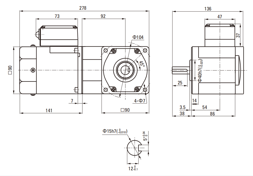 90W Induction AC Motor/Gear Motor drawing