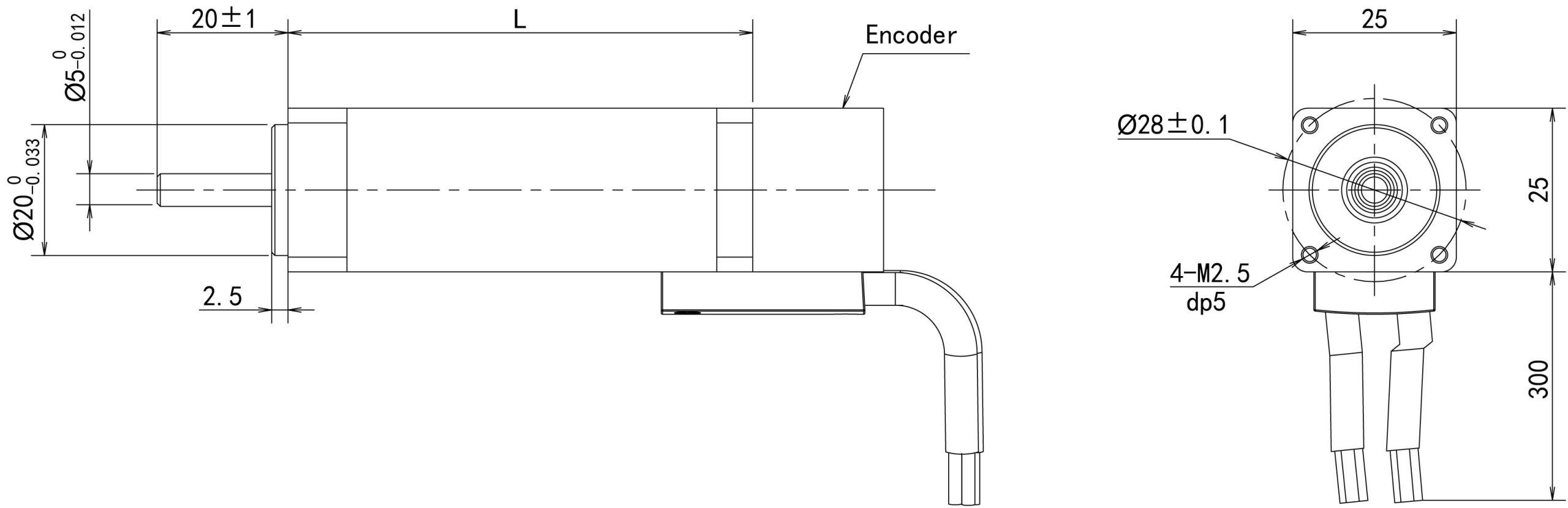 25mm Servo Motor 10SYNE drawing