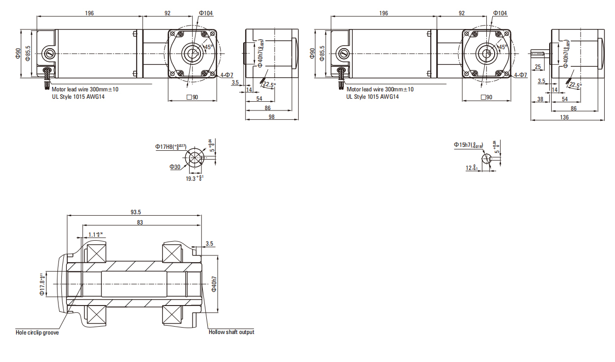 250W Right Angle DC Brush Gear Motor drawing