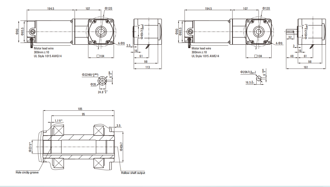 250W Right Angle DC Brush Gear Motor drawing