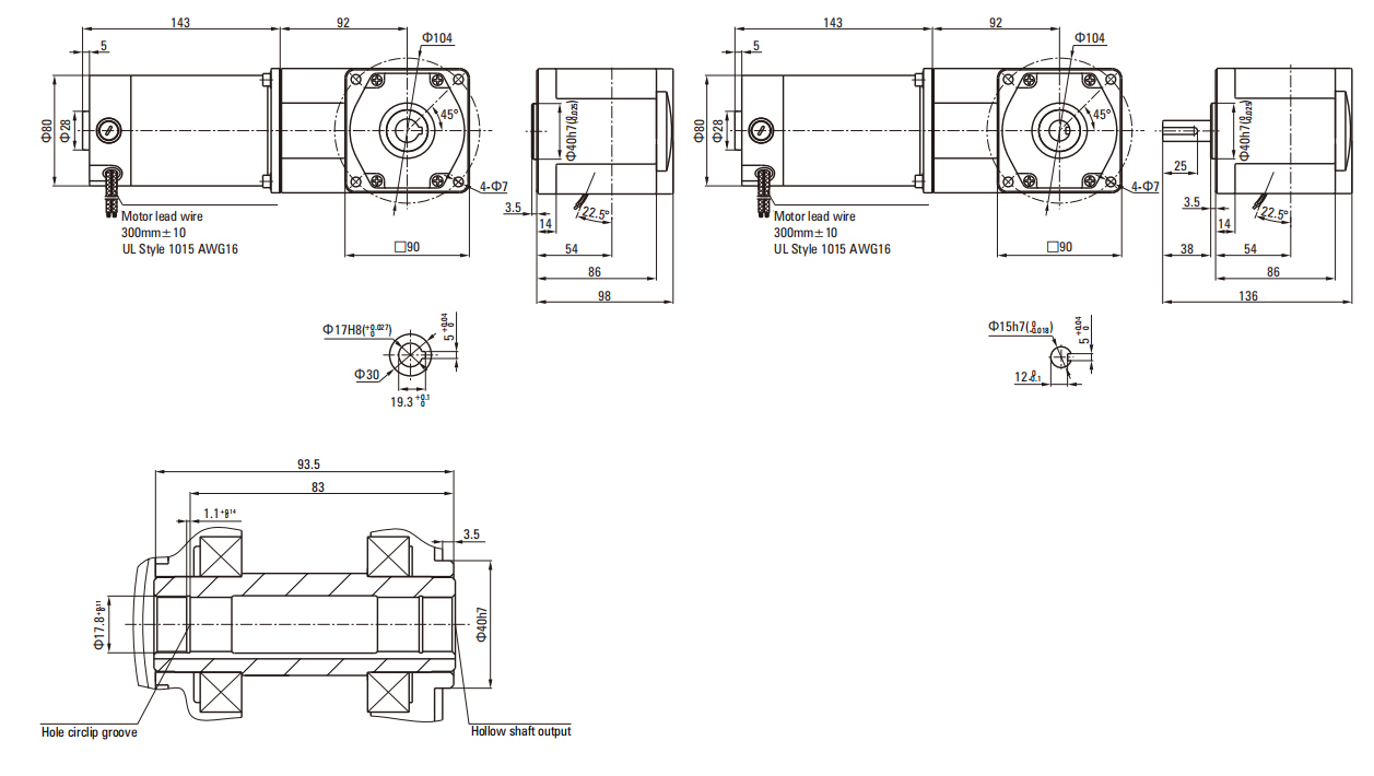 60W Right Angle DC Brush Gear Motor drawing