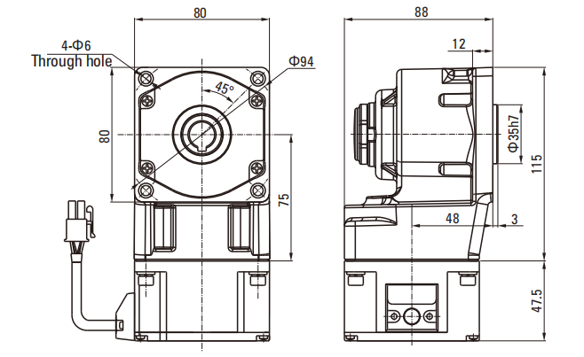 80R Series of Brushless DC Motor drawing