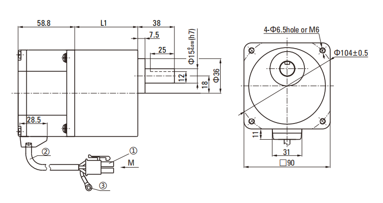 90GUP Series of Brushless DC Motor drawing