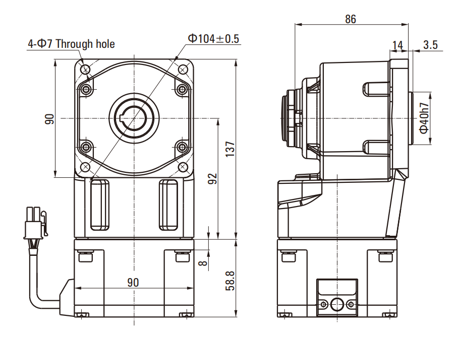 90GUR Series of Brushless DC Motor drawing