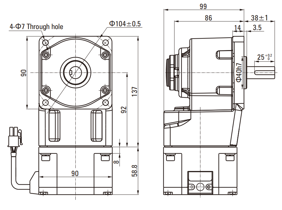 90GUR Series of Brushless DC Motor drawing