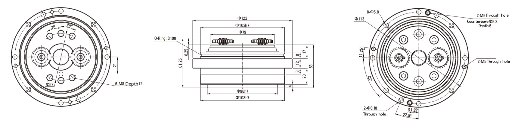 REA(With Flange) Series RV Cycloidal Pin Wheel Reducer drawing