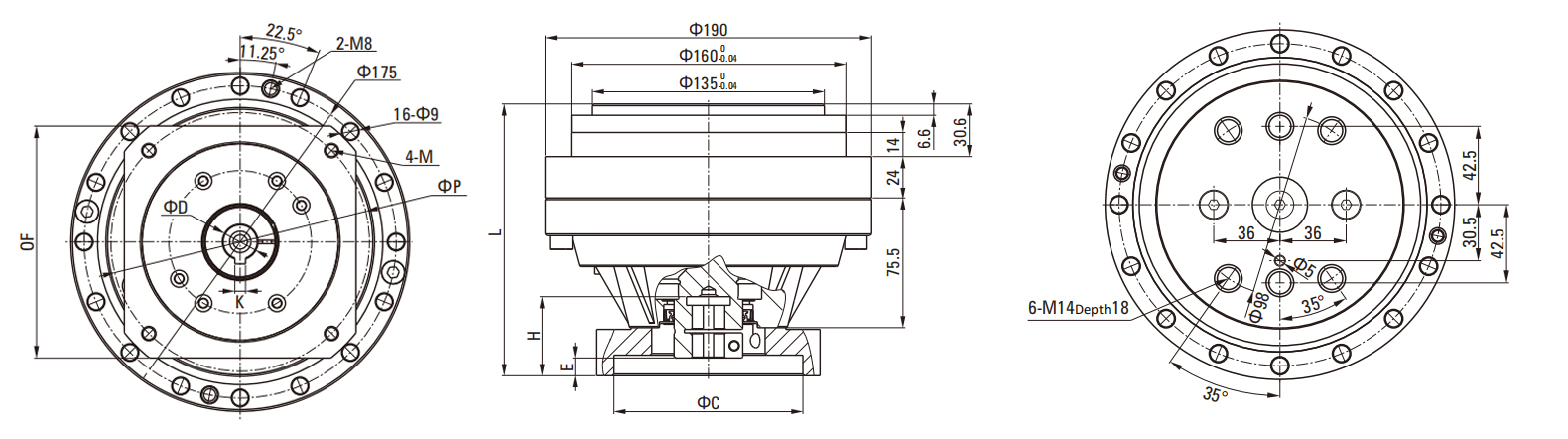 REA(With Flange) Series RV Cycloidal Pin Wheel Reducer drawing