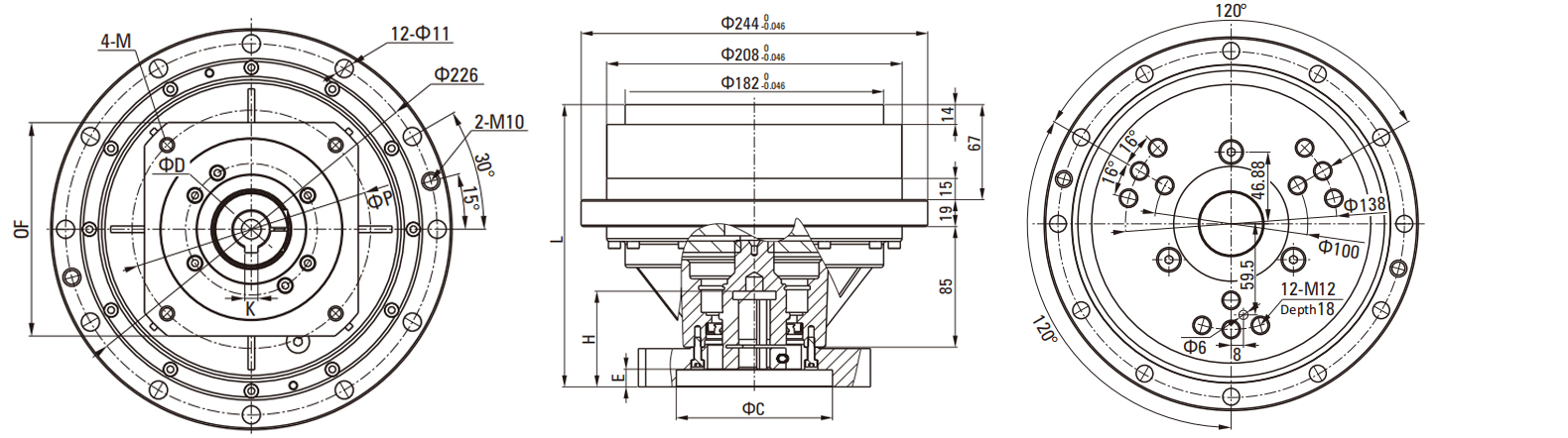 REA(With Flange) Series RV Cycloidal Pin Wheel Reducer drawing