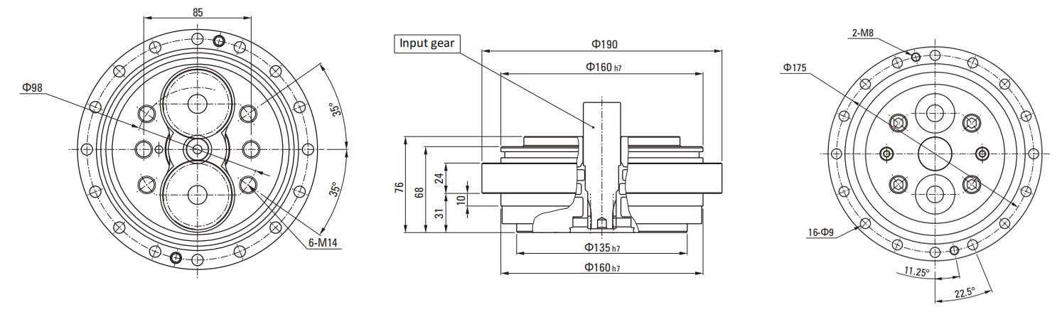 RVE Series RV Cycloidal Pin Wheel Reducer drawing
