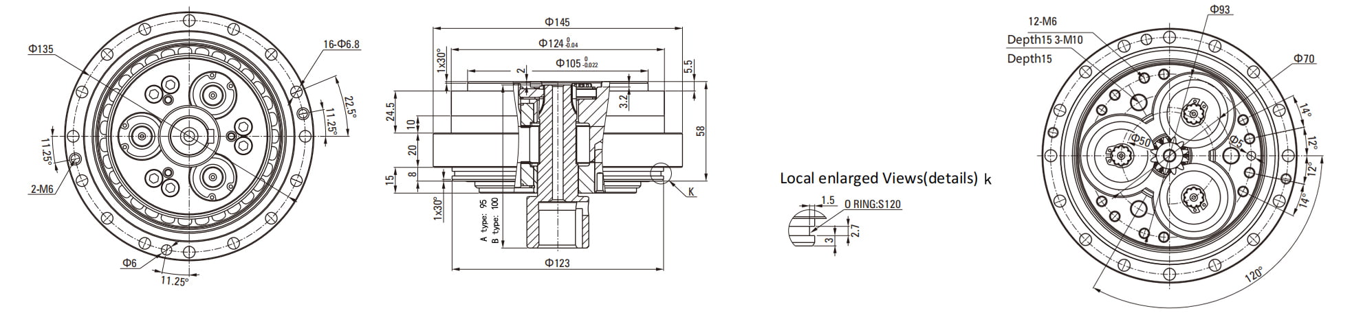 RVE Series RV Cycloidal Pin Wheel Reducer drawing