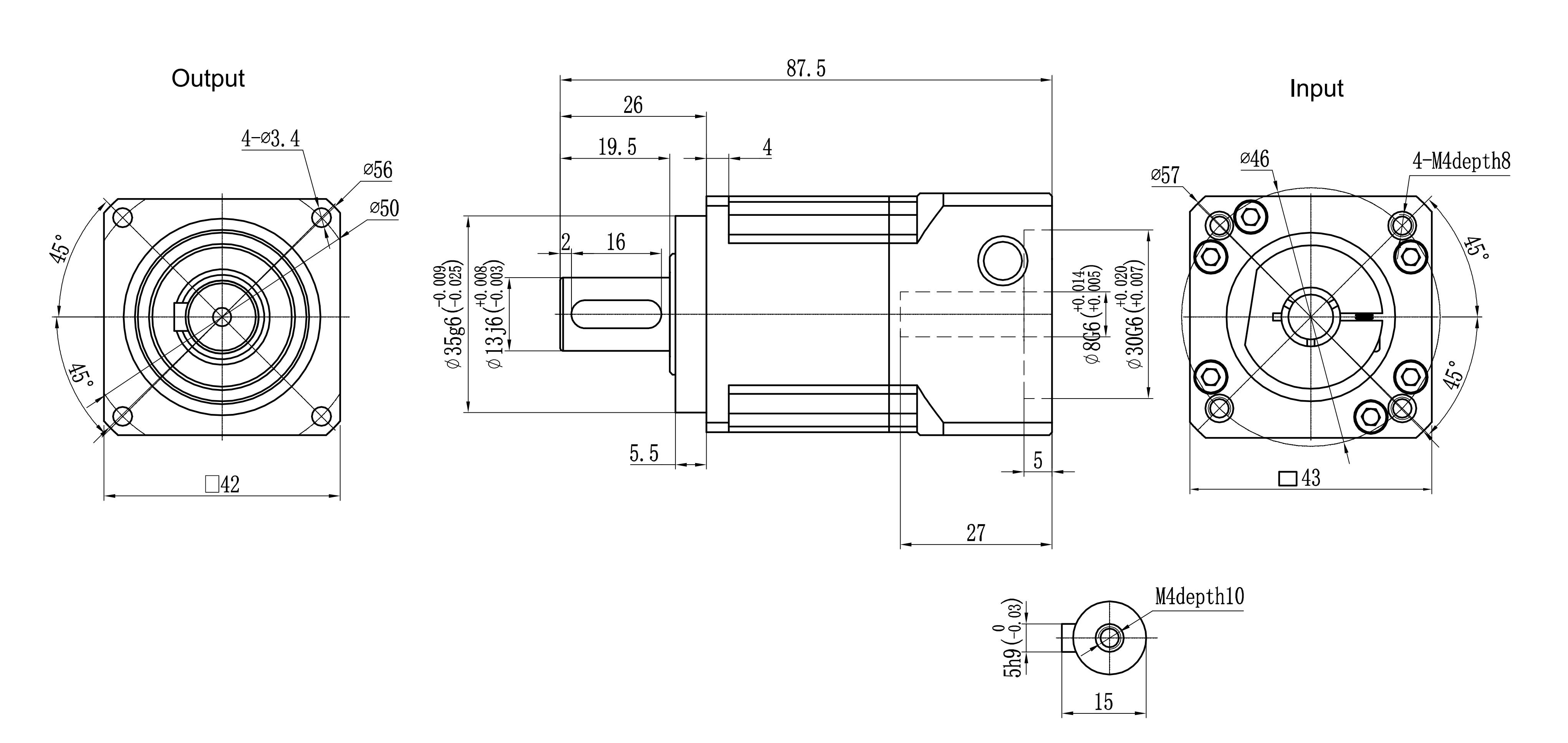 042SB servo motor assembly dimensional drawing
