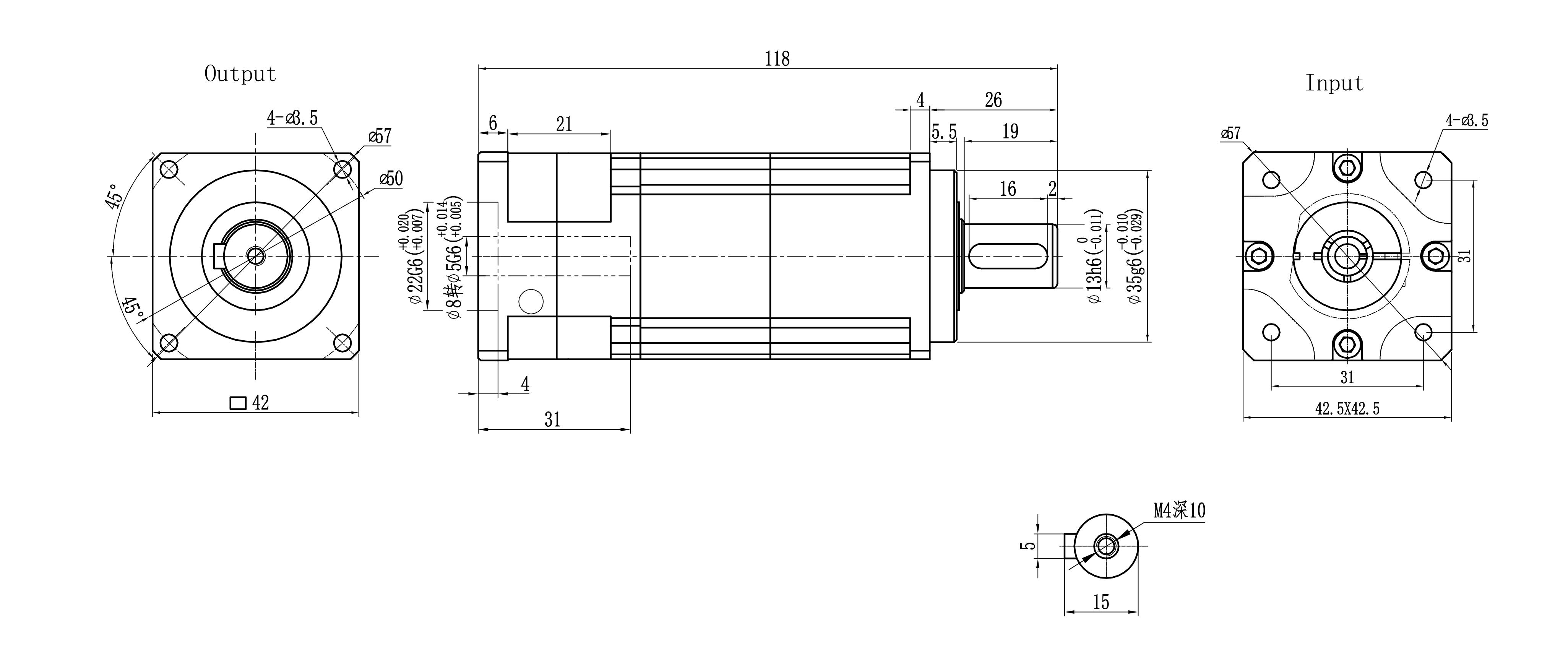 042SB stepper motor assembly dimensional drawing