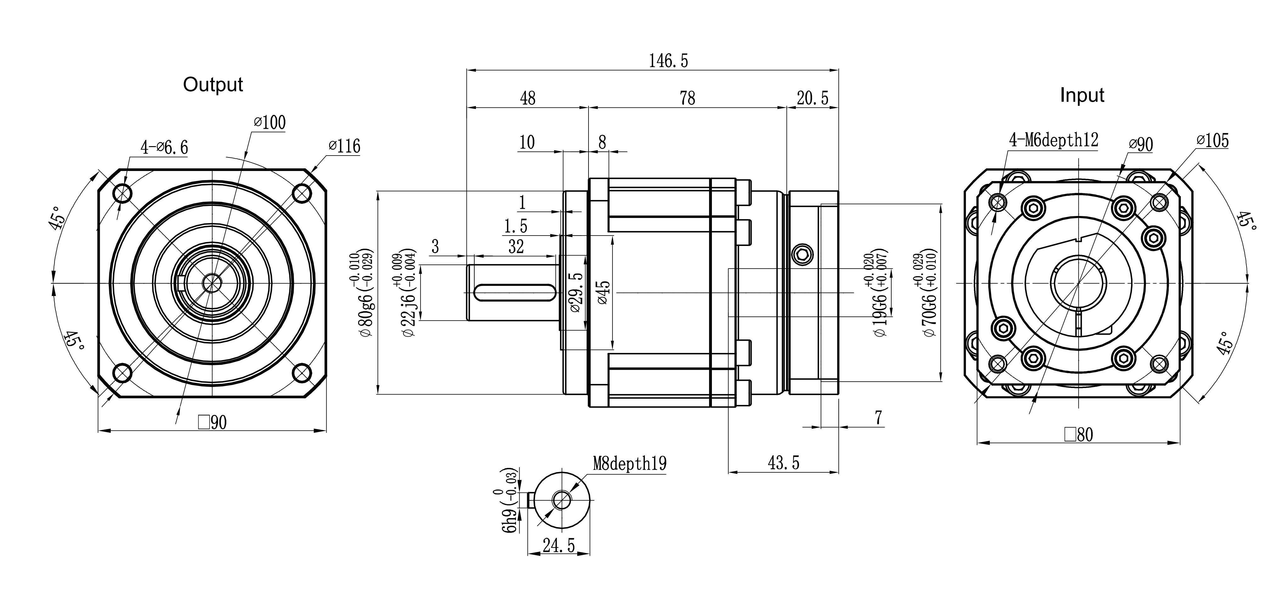 090SB servo motor assembly dimensional drawing