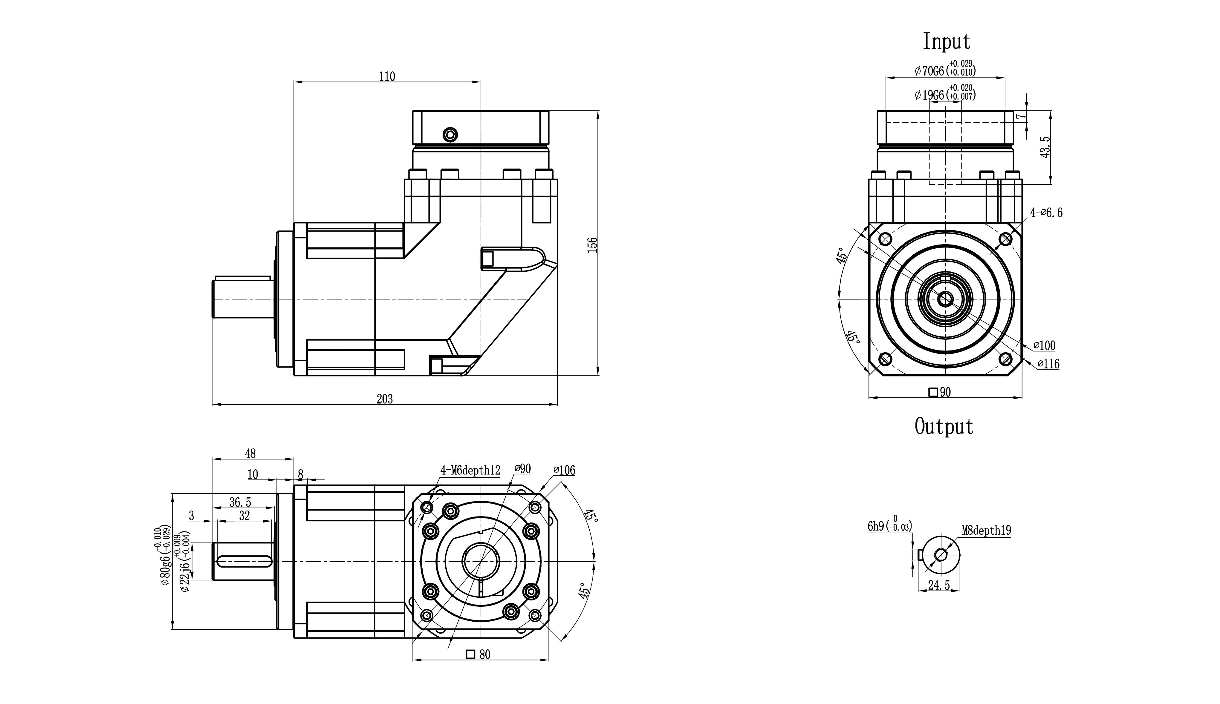 090SBR servo motor assembly dimensional drawing